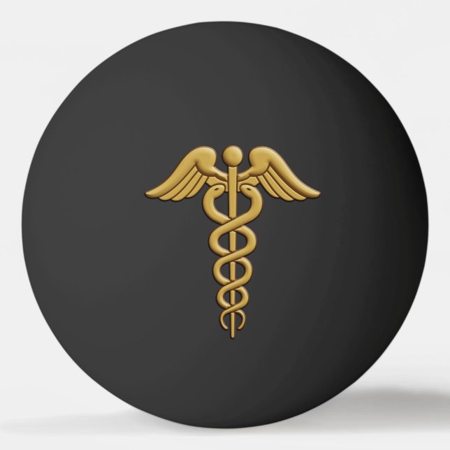 Golden Double Snake Caduceus Ping Pong Ball (Front)