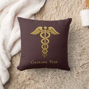 Golden Double Snake Caduceus Throw Pillow