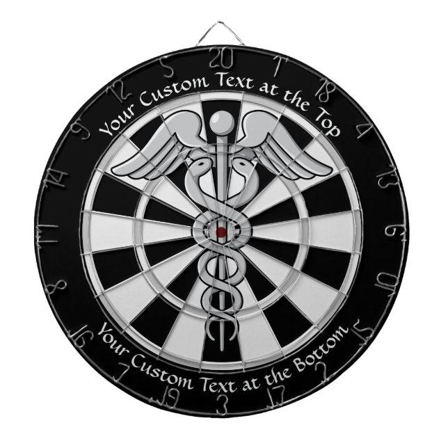 Golden Double Snake Caduceus with Custom Text Dart Dartboard (Front)