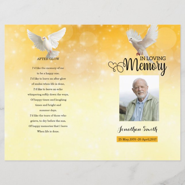 Golden & dove Funeral Program template (Front)