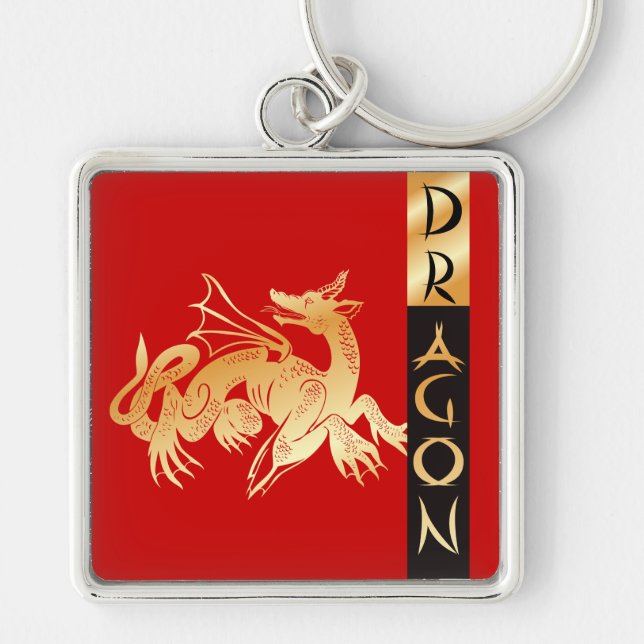 Golden Dragon and Banner Keychain (Front)