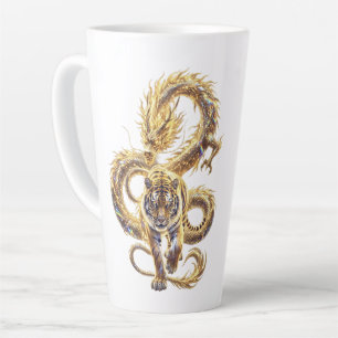Golden Dragon and Tiger Fantasy Art Latte Mug