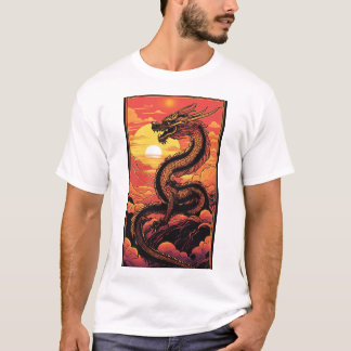"Golden Dragon at Sunrise – Vaporwave Elegance" T-Shirt