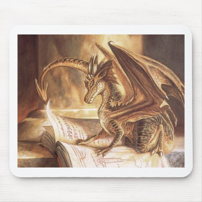 Golden Dragon Book Reading Mouse Pad (Front)