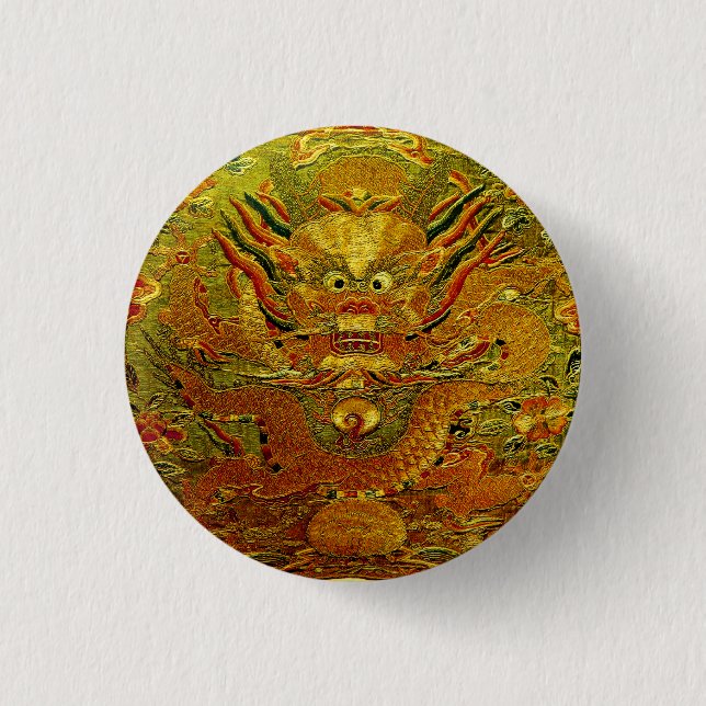 Golden dragon Chinese embroidery Ming dynasty 1 Inch Round Button (Front)
