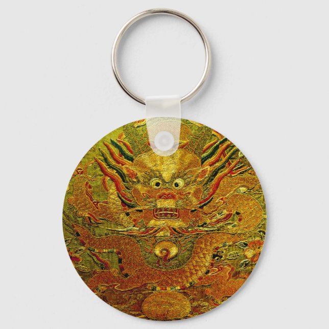 Golden dragon Chinese embroidery Ming dynasty Keychain (Front)
