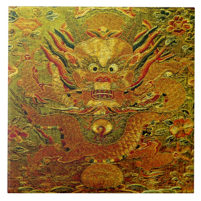 Golden dragon Chinese embroidery Ming dynasty Tile (Front)