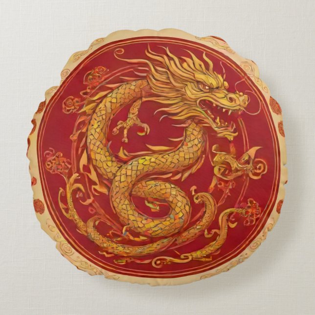 Golden Dragon Chinese new year Round Pillow (Front)