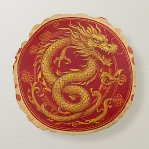 Golden Dragon Chinois nouvelle année Coussin rond