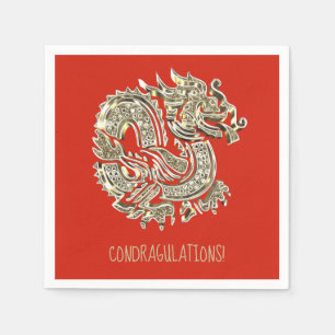 Golden Dragon ConDRAGulations or Name or Your Text Napkin