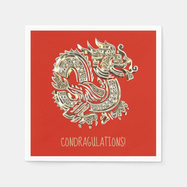 Golden Dragon ConDRAGulations or Name or Your Text Napkin (Front)