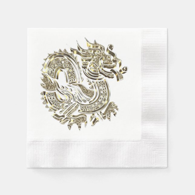 Golden Dragon Elegant  Faux Gold Foil Logo Napkin (Front)