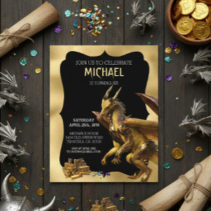 Golden Dragon Fantasy Birthday Invitation
