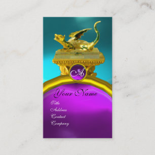 GOLDEN DRAGON GEM MONOGRAM, blue purple amethyst Business Card