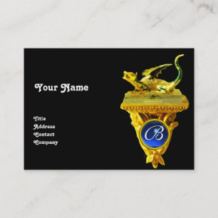 GOLDEN DRAGON GEM MONOGRAM,yellow black,blue Business Card
