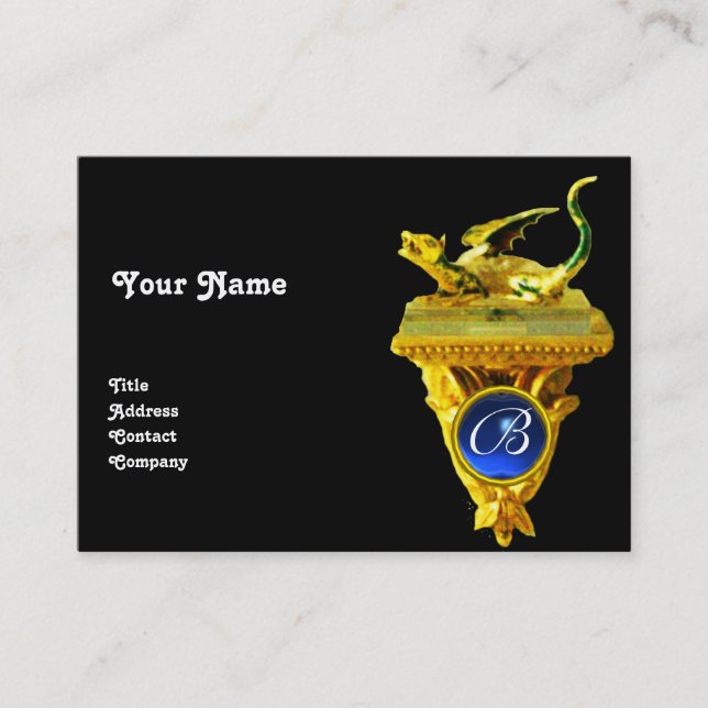 GOLDEN DRAGON GEM MONOGRAM,yellow black,blue Business Card (Front)