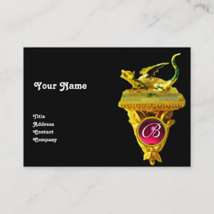GOLDEN DRAGON GEM MONOGRAM,yellow black, red ruby Business Card