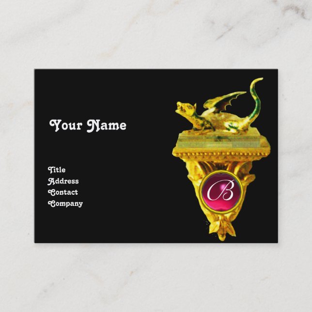 GOLDEN DRAGON GEM MONOGRAM,yellow black, red ruby Business Card (Front)