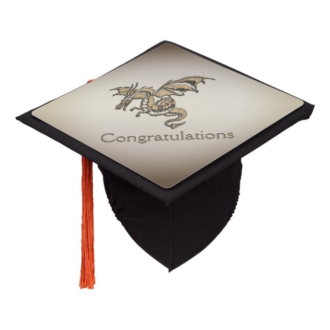 Golden Dragon Graduation Congratulations Graduation Cap Topper (Angled)