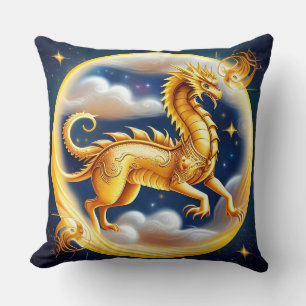 Golden Dragon in Cosmic Sky Throw Pillow