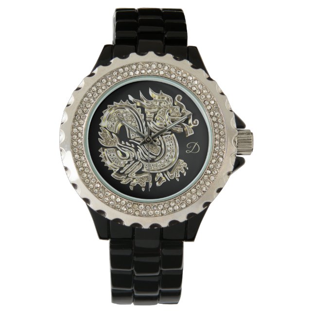 Golden Dragon Logo Add Monogram Elegant Watch (Front)