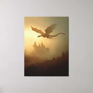 Golden Dragon Misty Castle Canvas Print