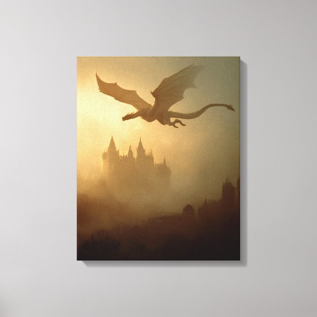 Golden Dragon Misty Castle Canvas Print (Front)