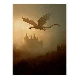Golden Dragon Misty Castle Poster