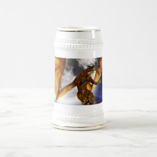 Golden Dragon Mythical Fantasy Creature Purple Sky Beer Stein