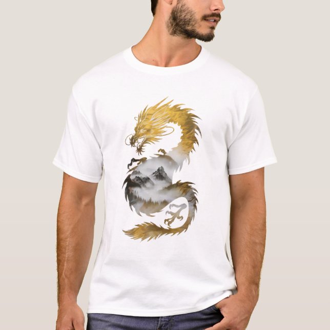 Golden Dragon Nebula Mystical elegance T-Shirt (Front)