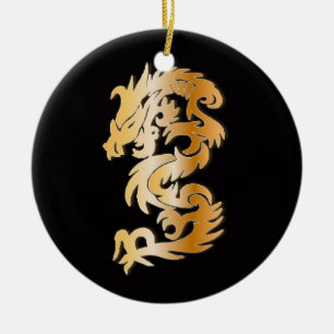 Golden Dragon on Black Ceramic Ornament