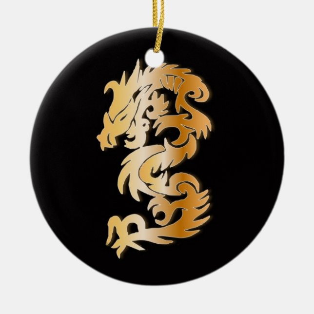 Golden Dragon on  Black Ceramic Ornament (Front)