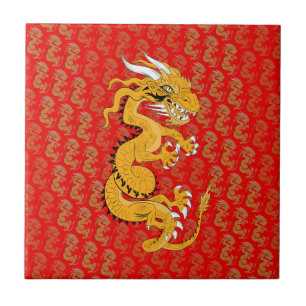 Golden Dragon on Red Tile
