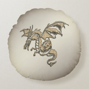 Golden Dragon Round Pillow