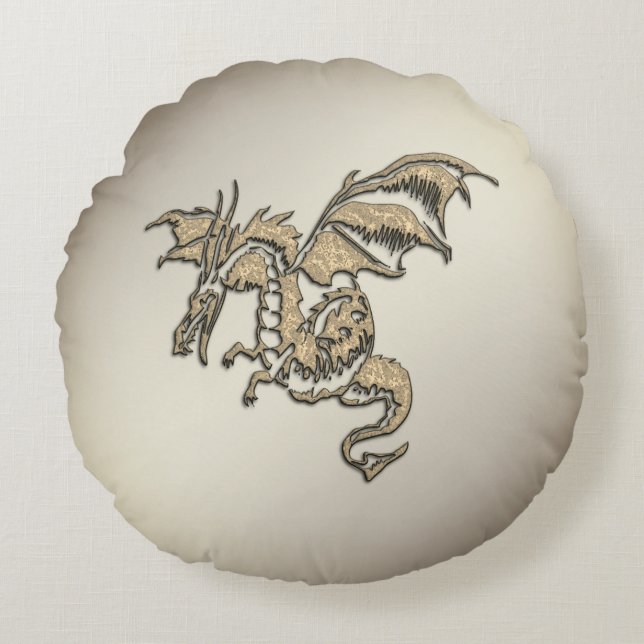 Golden Dragon Round Pillow (Front)