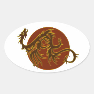 Golden Dragon Sun make your own background Oval Sticker