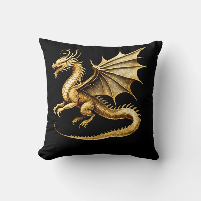 Golden Dragon Throw Pillow (Front)