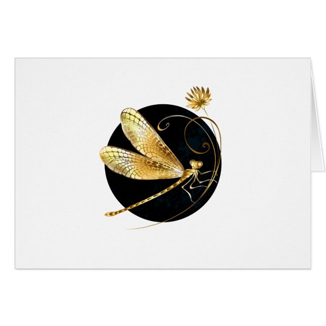 Golden dragonfly in black circle (Front Horizontal)