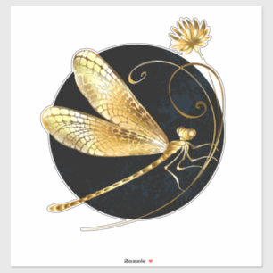 Golden dragonfly in black circle