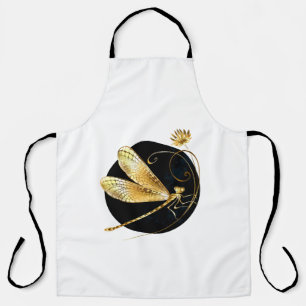 Golden dragonfly in black circle apron