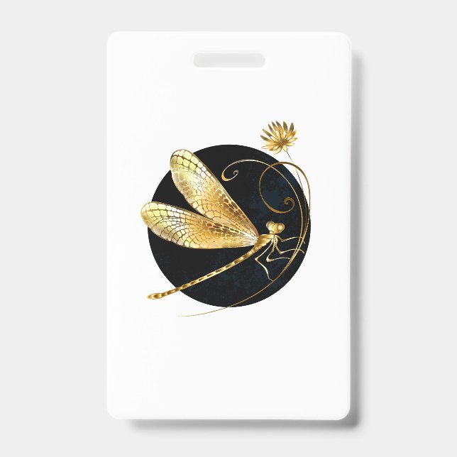 Golden dragonfly in black circle badge (Front)