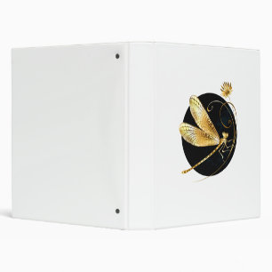 Golden dragonfly in black circle binder