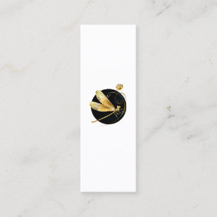 Golden dragonfly in black circle calling card