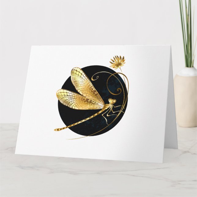 Golden dragonfly in black circle card (Front)