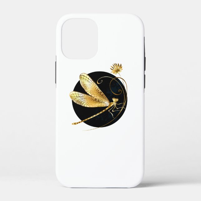 Golden dragonfly in black circle Case-Mate iPhone case (Back)