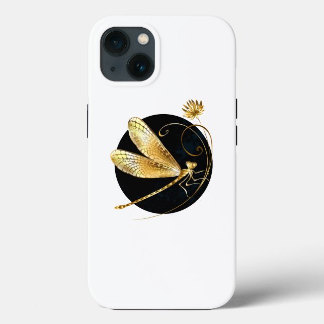 Golden dragonfly in black circle Case-Mate iPhone case (Back)