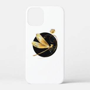 Golden dragonfly in black circle iPhone 12 mini case