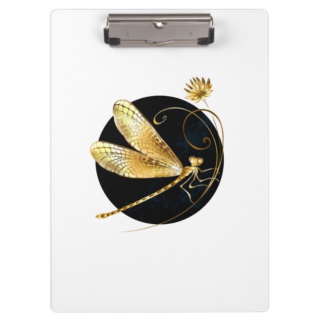 Golden dragonfly in black circle clipboard (Front)