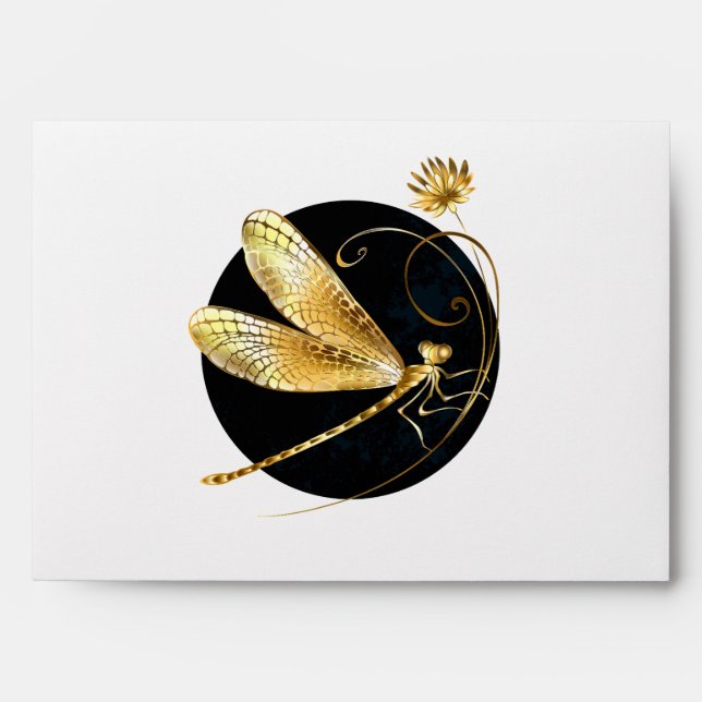 Golden dragonfly in black circle envelope (Front)