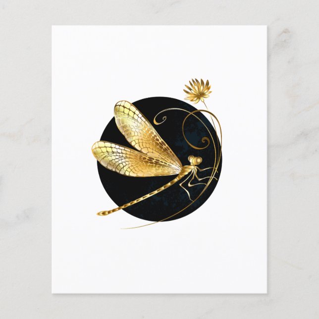 Golden dragonfly in black circle flyer (Front)